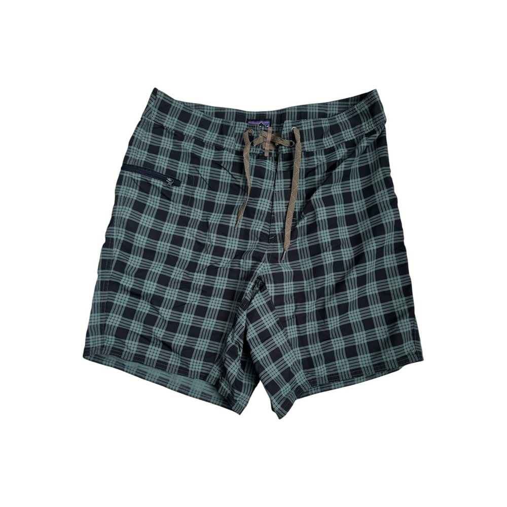 Patagonia Men's Minimalist Wavefarer Board Shorts‎ 19" Plaid Green Black Size 32